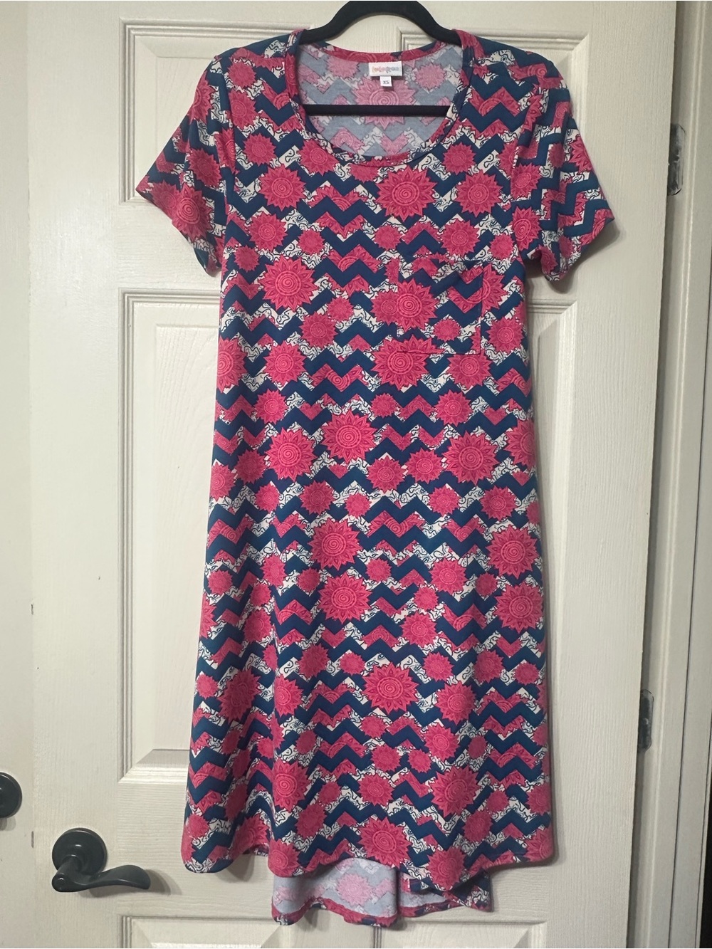 LuLaRoe Navy & Pink Floral Chevron Dress